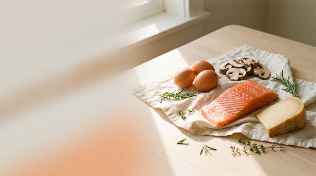 Salmone, uova, funghi e formaggio ricchi di vitamina D