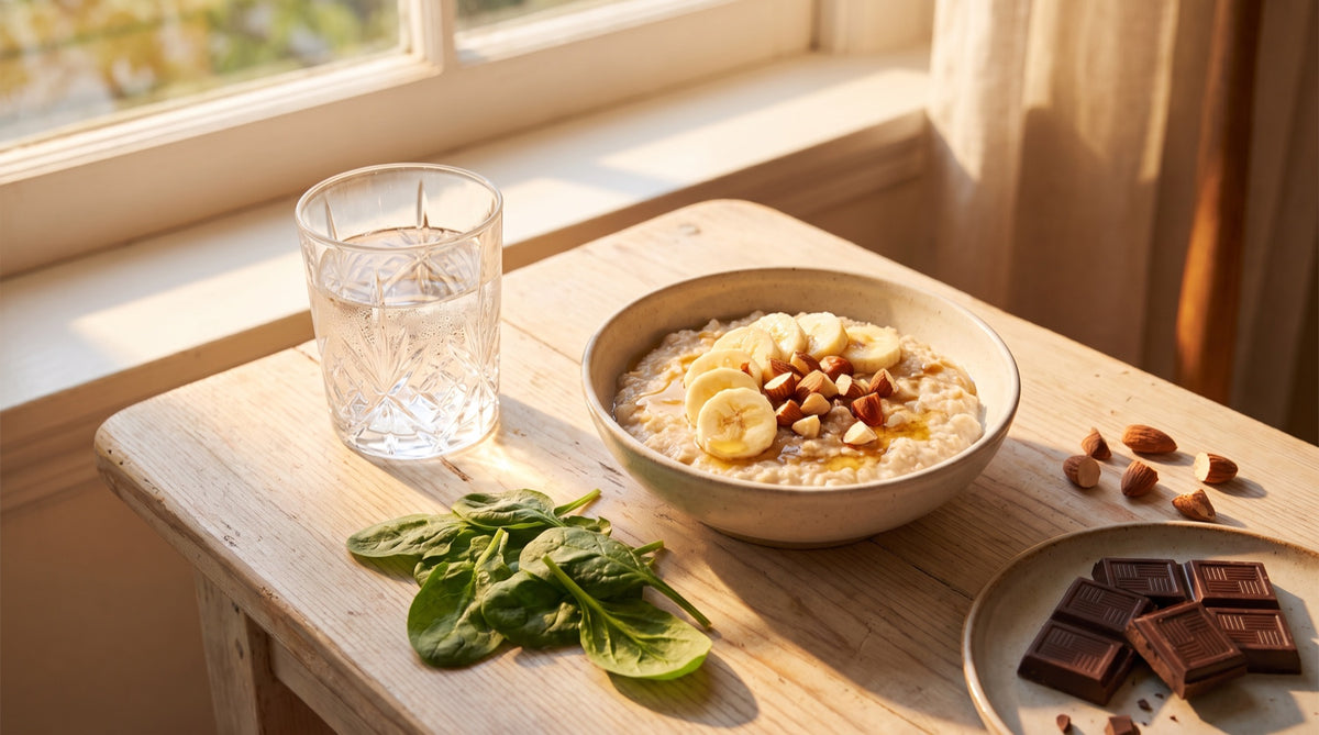 Magnesio e stanchezza: colazione energetica con avena, banana e cibi ricchi di magnesio