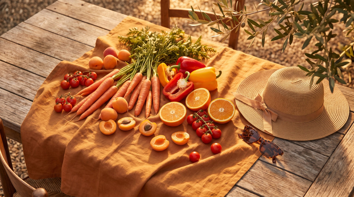 Cibi estivi ricchi di carotenoidi: carote, albicocche, peperoni e arance per prepararsi al sole