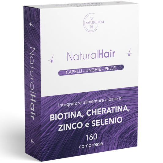 NaturalHair | Integratore per capelli con Biotina Cheratina Zinco e Selenio | 160 compresse | 5 mesi di fornitura | Crescita Capelli e Anticaduta | Vitamine per Capelli Pelle Unghie