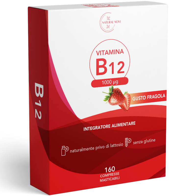 Vitamina B12 1000 mcg | 160 micro compresse masticabili alto assorbimento | | Gusto fragola | supporto fisico e mentale | vitamina b Vegan | Alto dosaggio