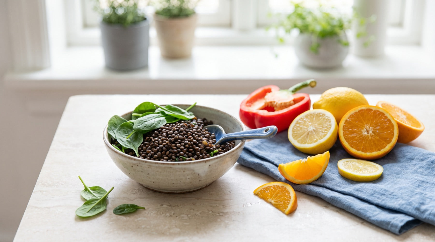 Lenticchie, spinaci, agrumi e peperone: il ferro e la vitamina C che ne favorisce l'assorbimento