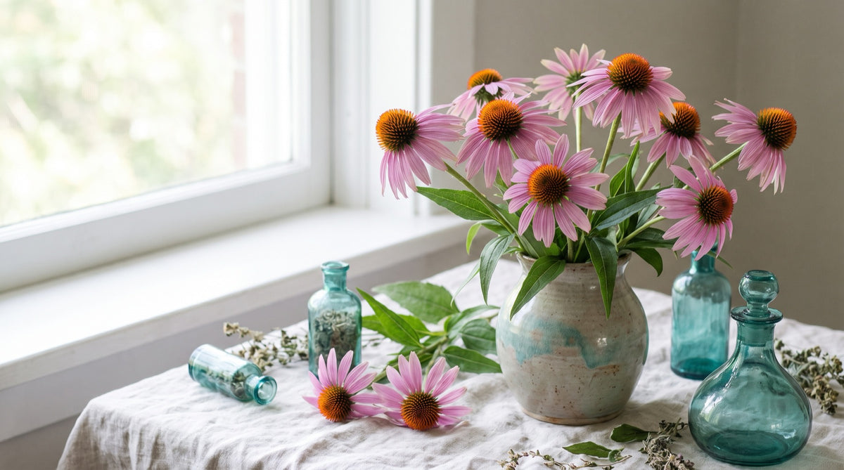 Fiori di echinacea purpurea rosa in un vaso: l'echinacea per le difese e le vie respiratorie