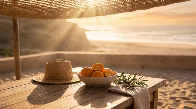 Arance e cappello di paglia al sole - vitamina D d'estate, Natural Novi