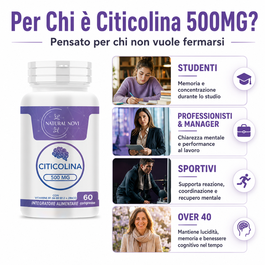 Flacone Citicolina 500 mg Natural Novi con Zinco e Vitamine del gruppo B, 60 compresse — foto 4