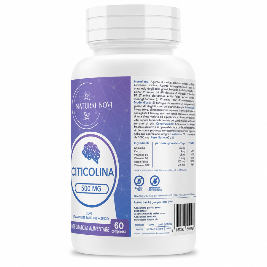 Flacone Citicolina 500 mg Natural Novi con Zinco e Vitamine del gruppo B, 60 compresse — foto 8