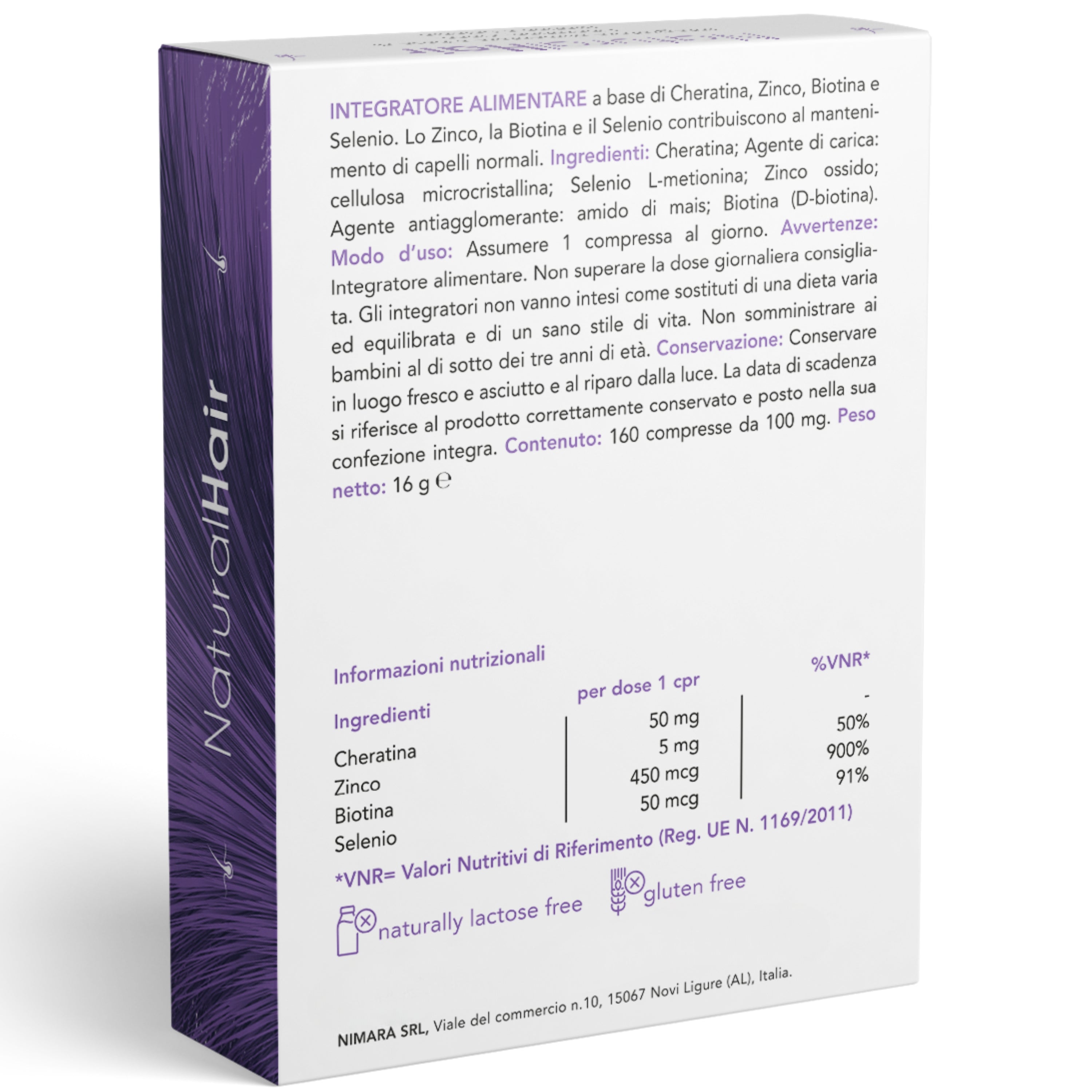 NaturalHair | Integratore per capelli con Biotina Cheratina Zinco e Selenio | 160 compresse | 5 mesi di fornitura | Crescita Capelli e Anticaduta | Vitamine per Capelli Pelle Unghie