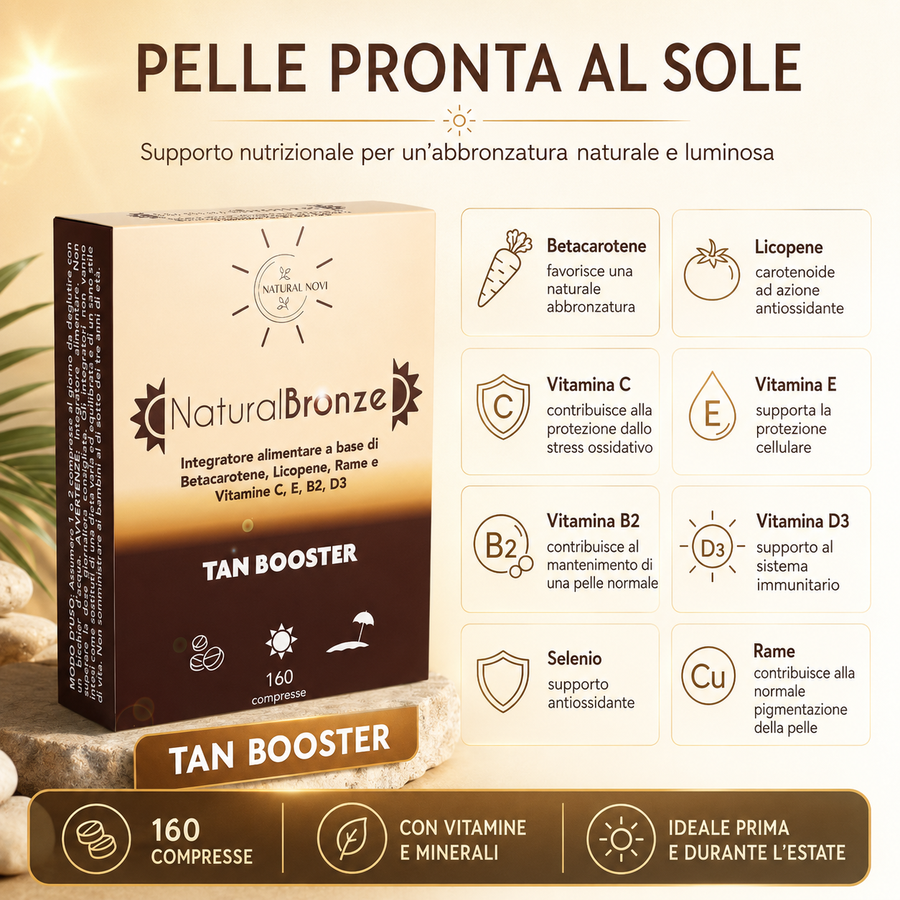 Confezione NaturalBronze Natural Novi, integratore abbronzatura al Betacarotene con 160 compresse — foto 2