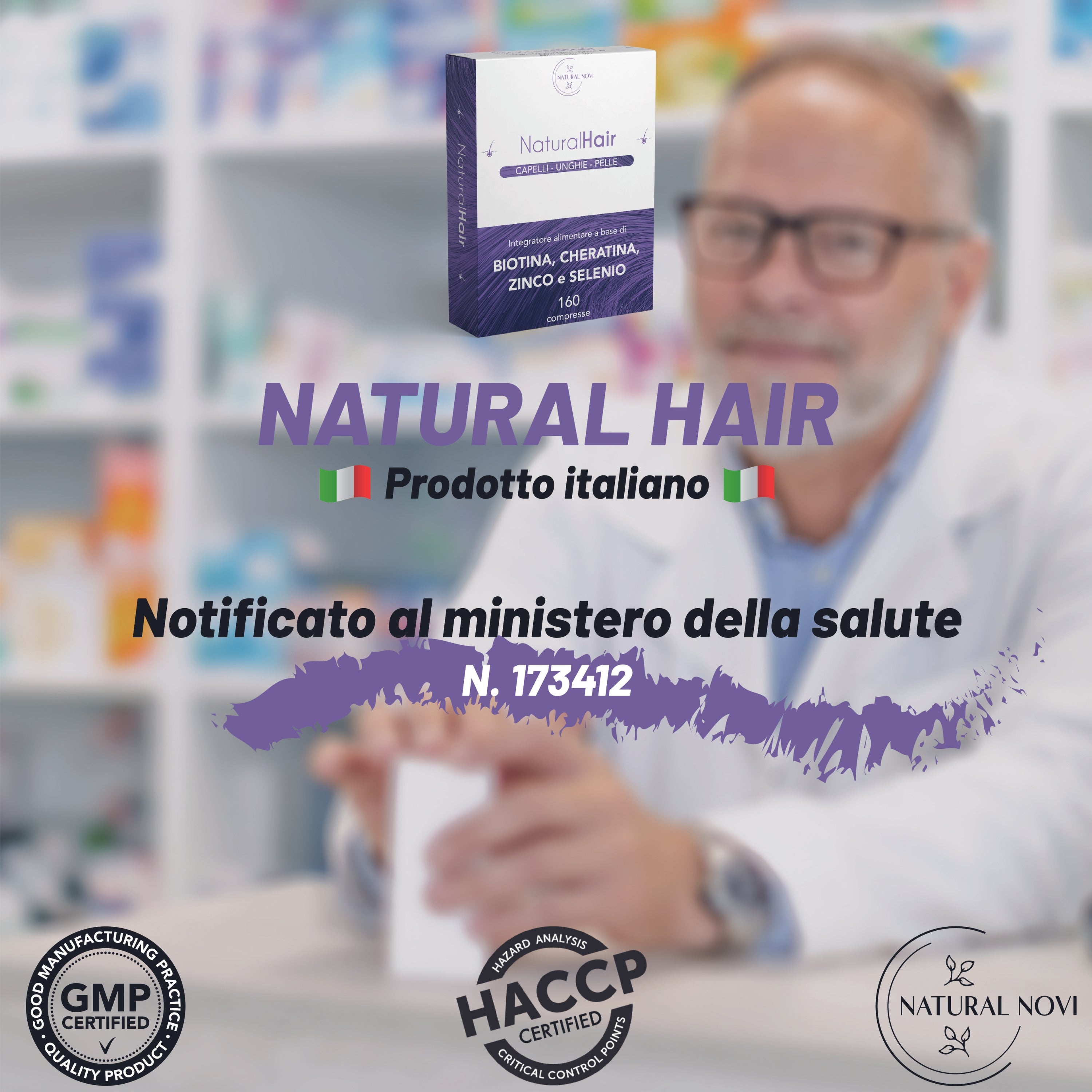 NaturalHair | Integratore per capelli con Biotina Cheratina Zinco e Selenio | 160 compresse | 5 mesi di fornitura | Crescita Capelli e Anticaduta | Vitamine per Capelli Pelle Unghie
