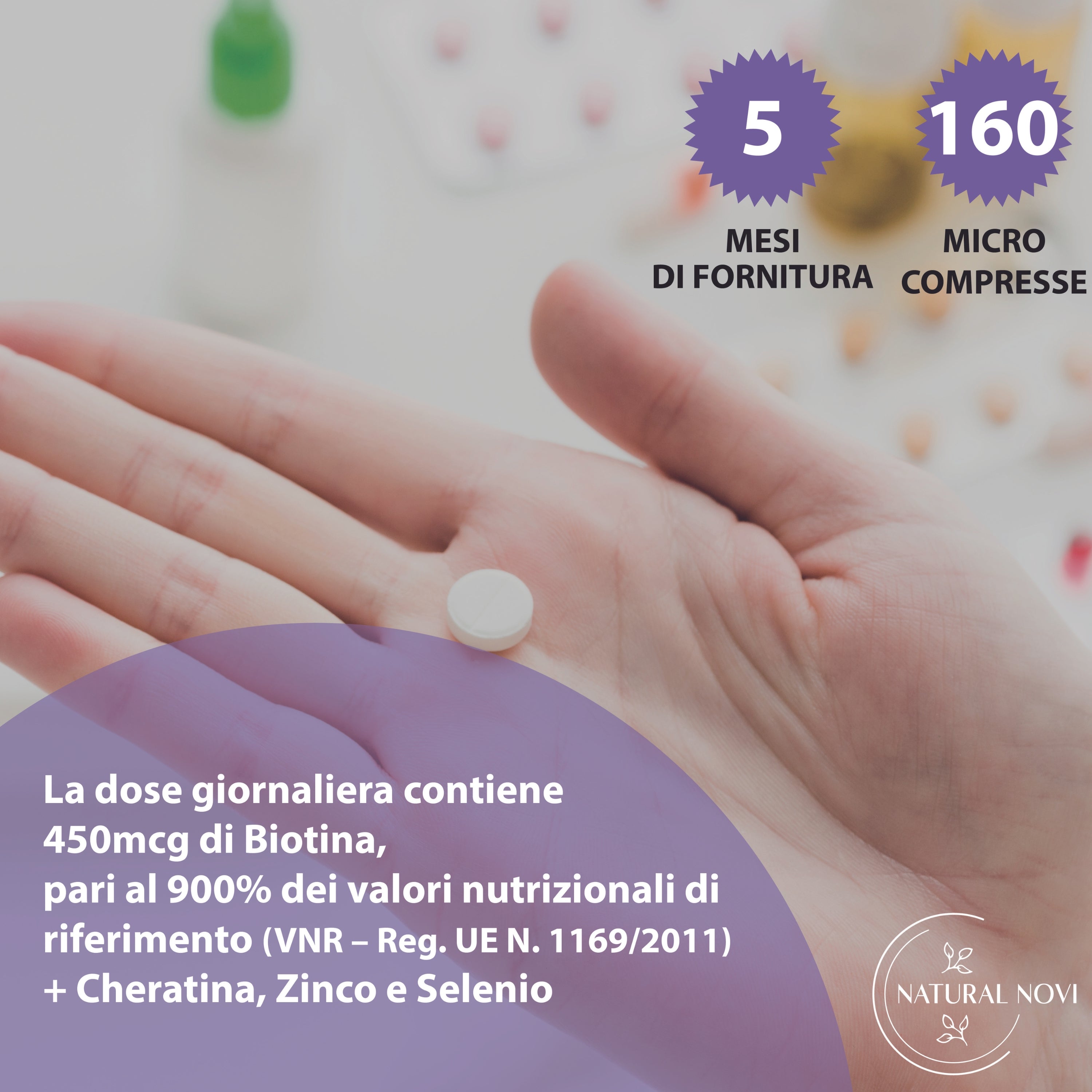 NaturalHair | Integratore per capelli con Biotina Cheratina Zinco e Selenio | 160 compresse | 5 mesi di fornitura | Crescita Capelli e Anticaduta | Vitamine per Capelli Pelle Unghie