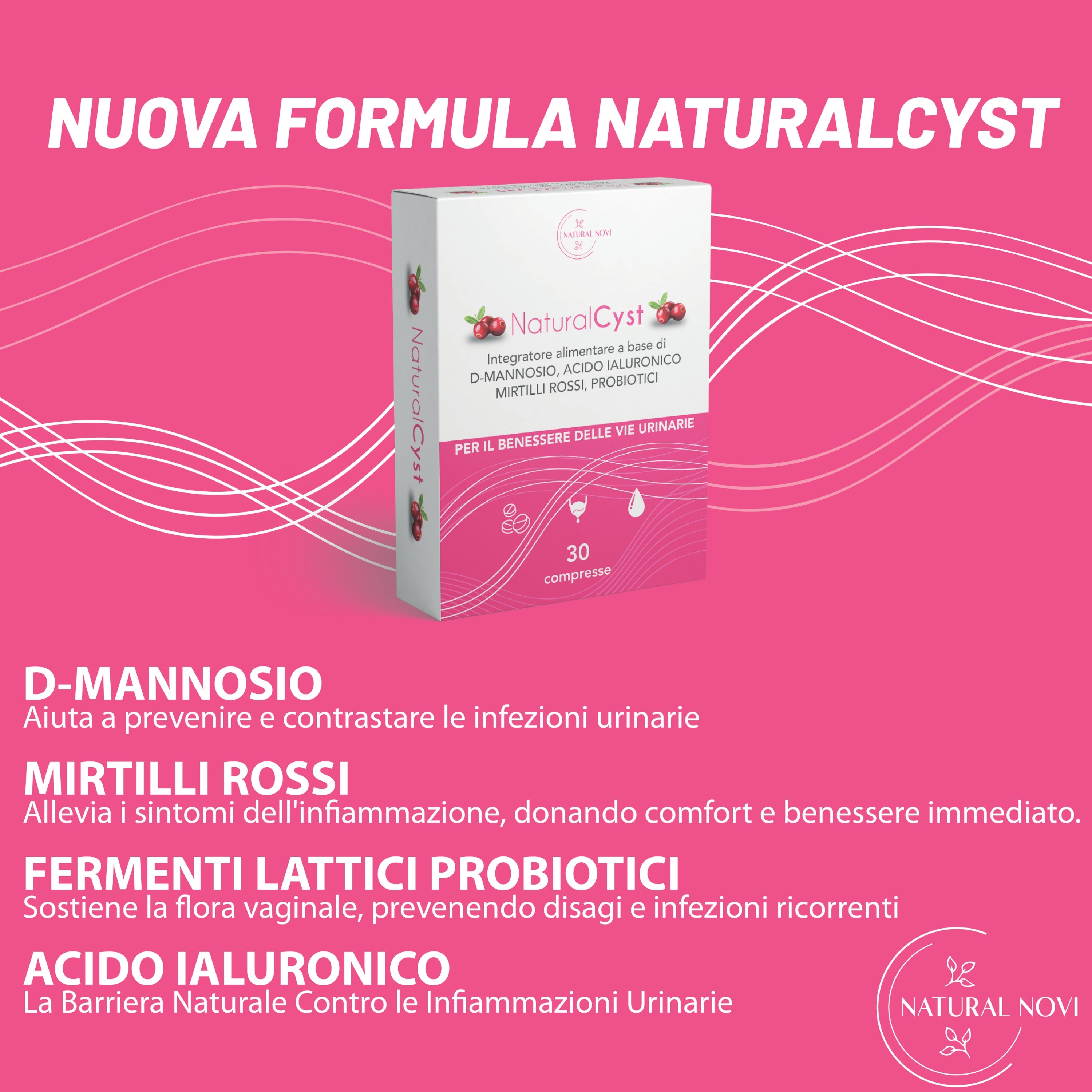 NaturalCyst® | D-mannosio puro con fermenti lattici probiotici | Acido Ialuronico | Mirtillo rosso | per Candida Vaginosi e infezioni delle vie urinarie | Vegan, senza Glutine, Senza lattosio