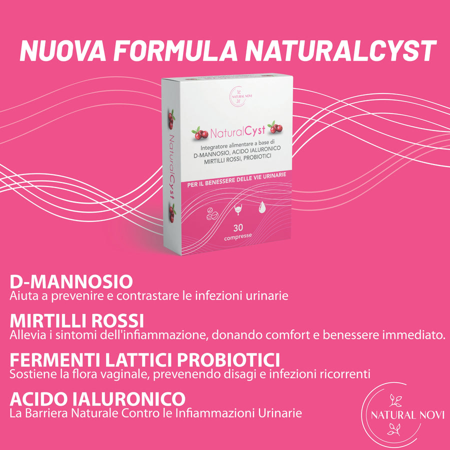 Confezione NaturalCyst Natural Novi con D-Mannosio puro, mirtillo rosso e probiotici, 30 compresse — foto 2