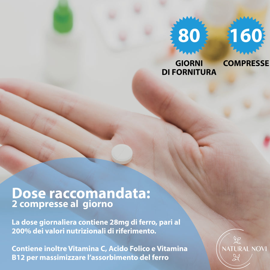 Confezione NaturalFer Natural Novi, integratore di ferro 28 mg con vitamina C, B12 e acido folico, 160 compresse — foto 7