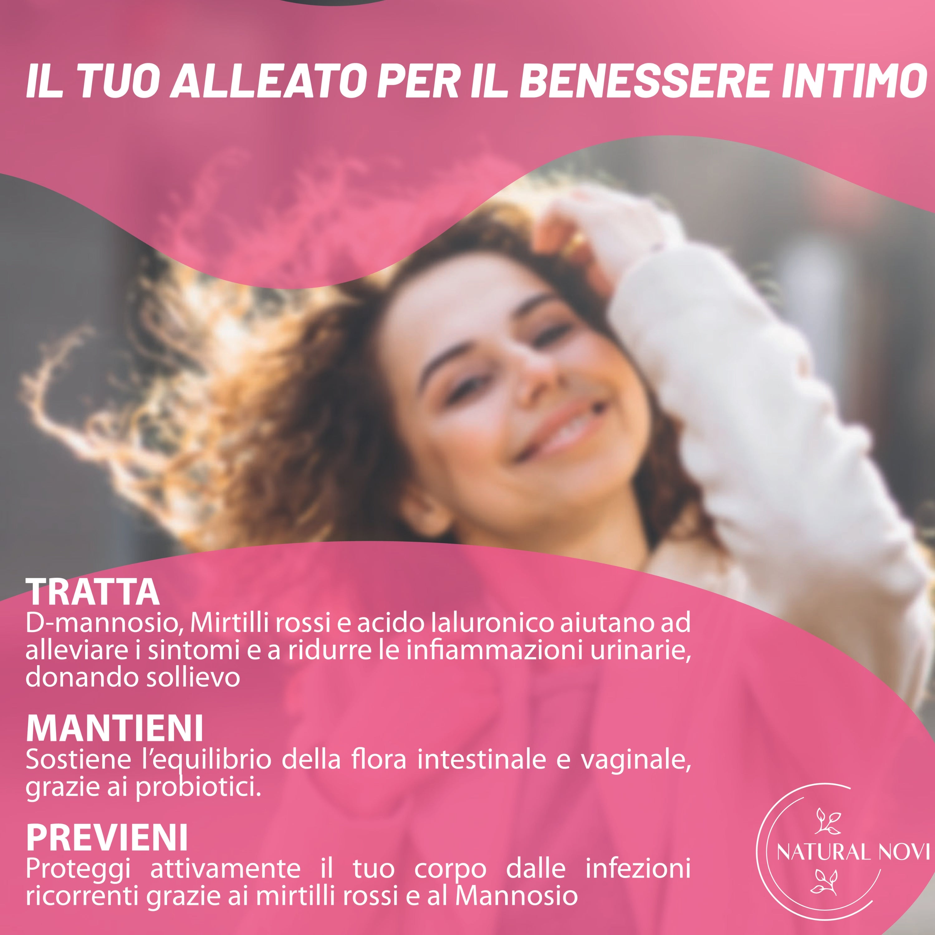 NaturalCyst® | D-mannosio puro con fermenti lattici probiotici | Acido Ialuronico | Mirtillo rosso | per Candida Vaginosi e infezioni delle vie urinarie | Vegan, senza Glutine, Senza lattosio