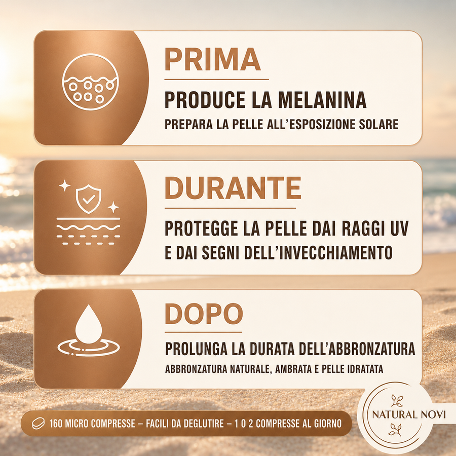 Confezione NaturalBronze Natural Novi, integratore abbronzatura al Betacarotene con 160 compresse — foto 3