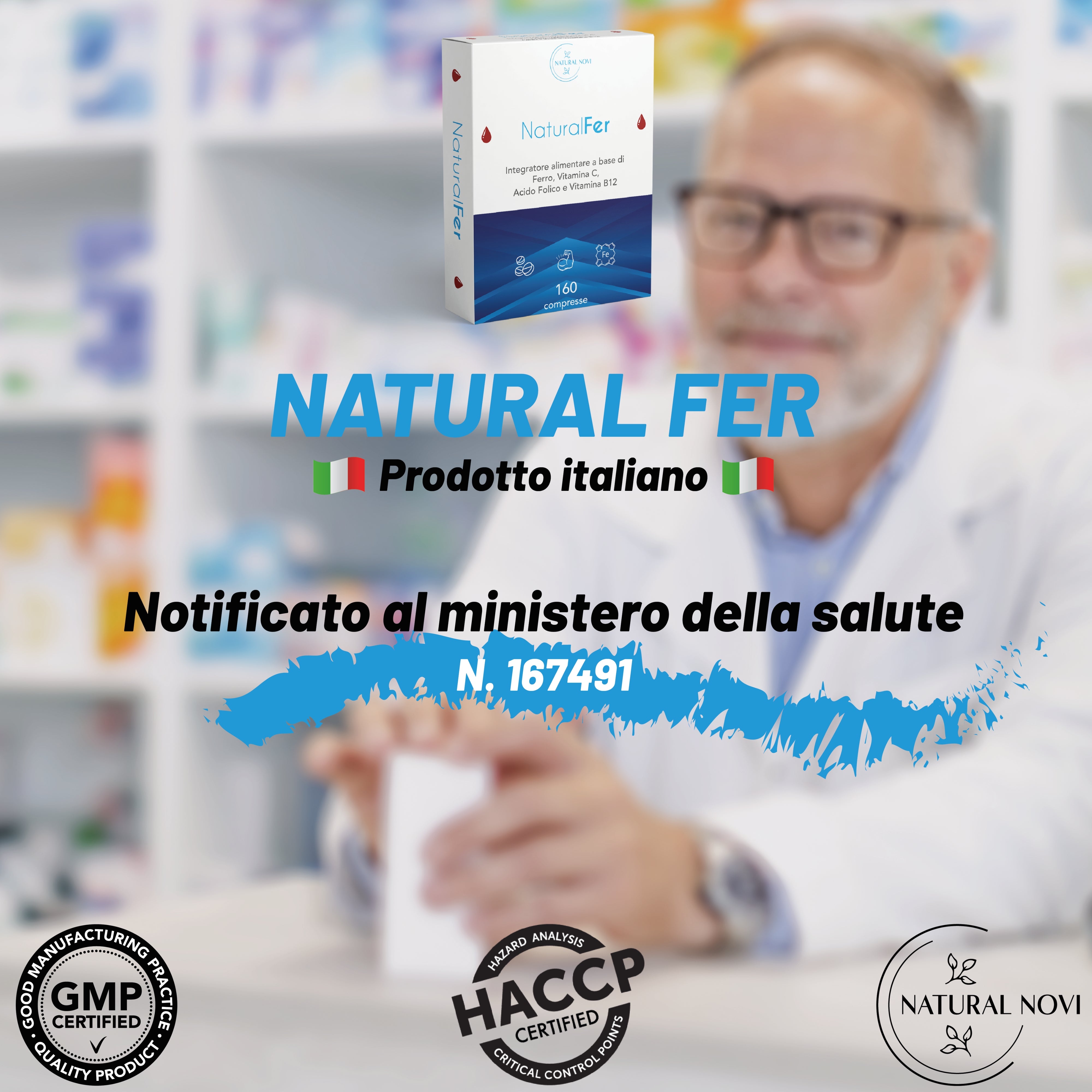 Ferro Integratore 28mg NaturalFer® | 160 compresse | Vitamina C + Vitamina b12 e acido Folico | Supporto Energetico e stanchezza | Senza Glutine | Senza Lattosio
