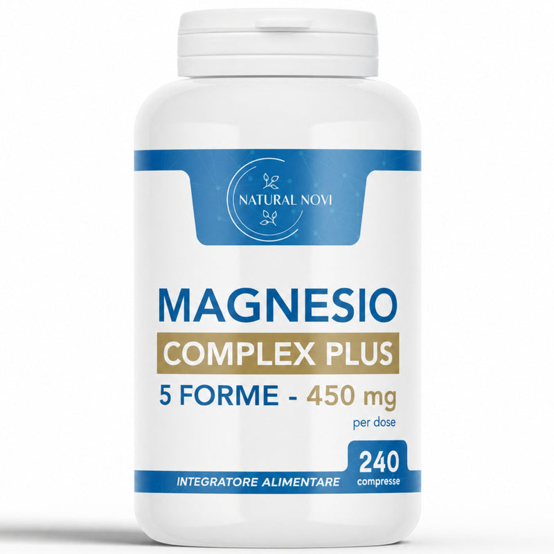 Magnesio Complex Plus: 5 forme di magnesio in una sola compressa, 450mg per dose. 240 compresse, fino a 4 mesi di scorta. Made in Italy.