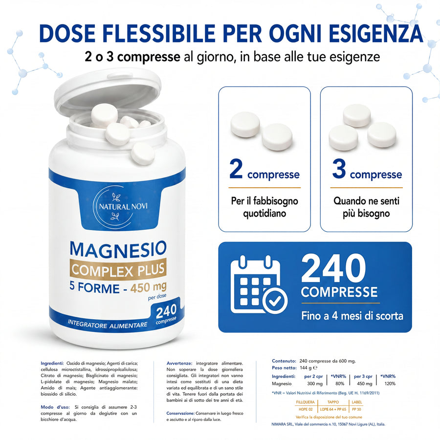 Barattolo Magnesio Complex Plus Natural Novi con 5 forme di magnesio, 240 compresse — foto 3