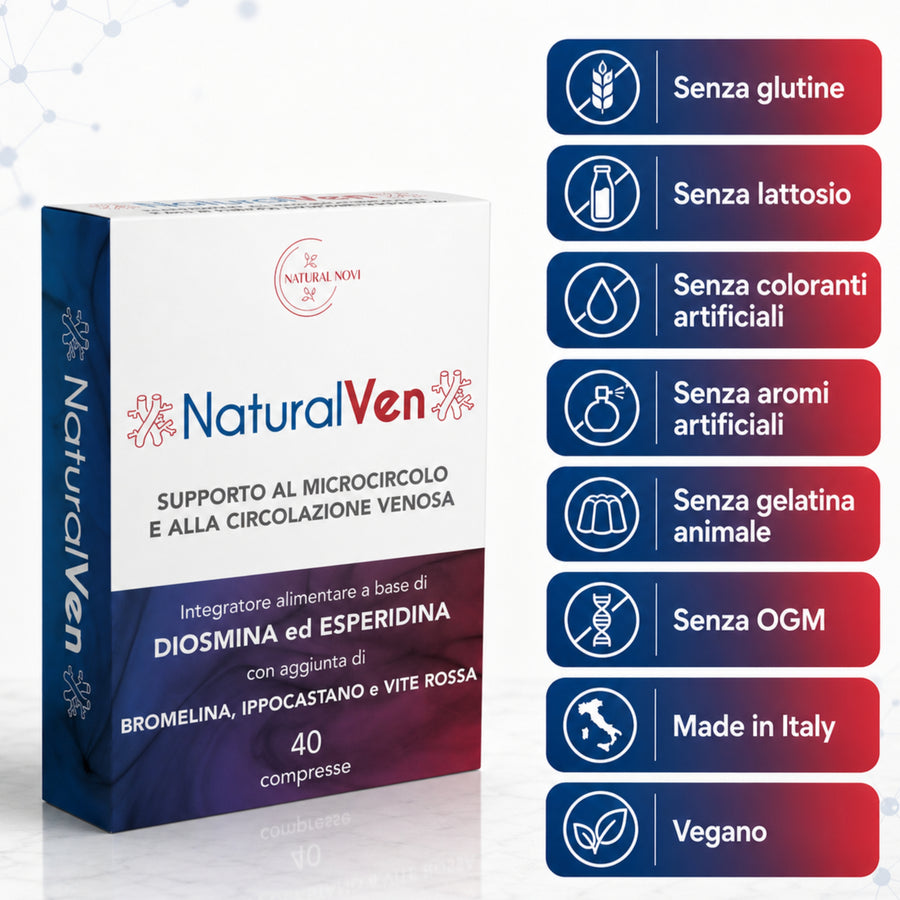 Confezione NaturalVen Natural Novi: integratore con Diosmina, Esperidina, Bromelina, Ippocastano e Vite Rossa per il microcircolo — foto 7
