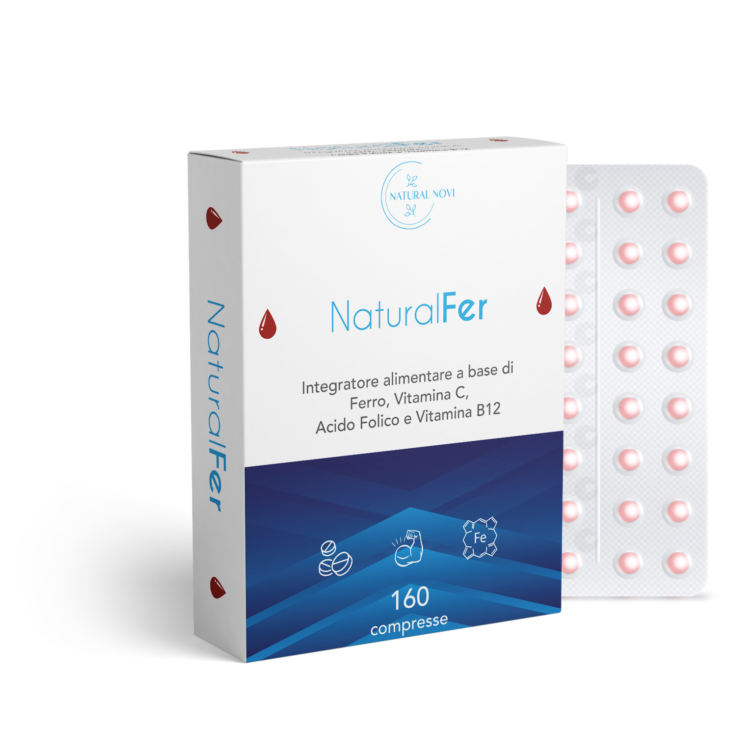 Ferro Integratore 28mg NaturalFer® | 160 compresse | Vitamina C + Vitamina b12 e acido Folico | Supporto Energetico e stanchezza | Senza Glutine | Senza Lattosio