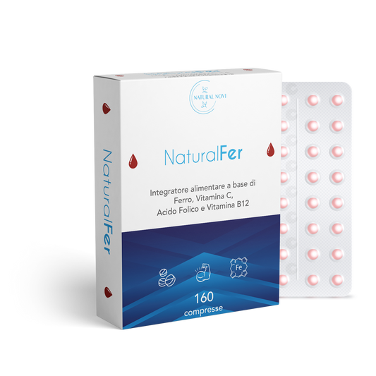 Ferro Integratore 28mg NaturalFer® | 160 compresse | Vitamina C + Vitamina b12 e acido Folico | Supporto Energetico e stanchezza | Senza Glutine | Senza Lattosio