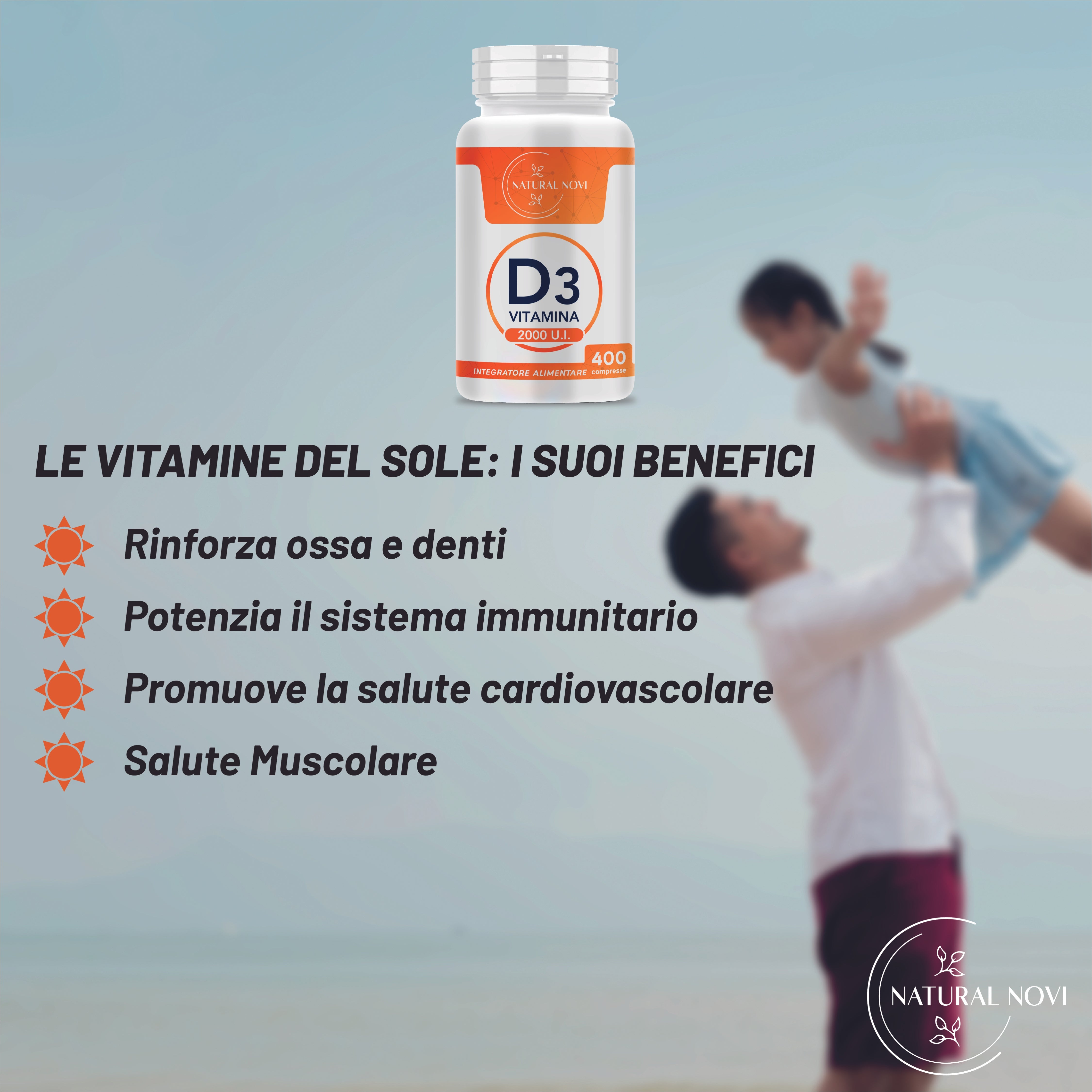 Vitamina D 2000 UI 400 compresse ALTO DOSAGGIO (oltre 1 anno di scorta) VITAMINA D3 al supporto di sistema immunitario, muscoli, denti, ossa