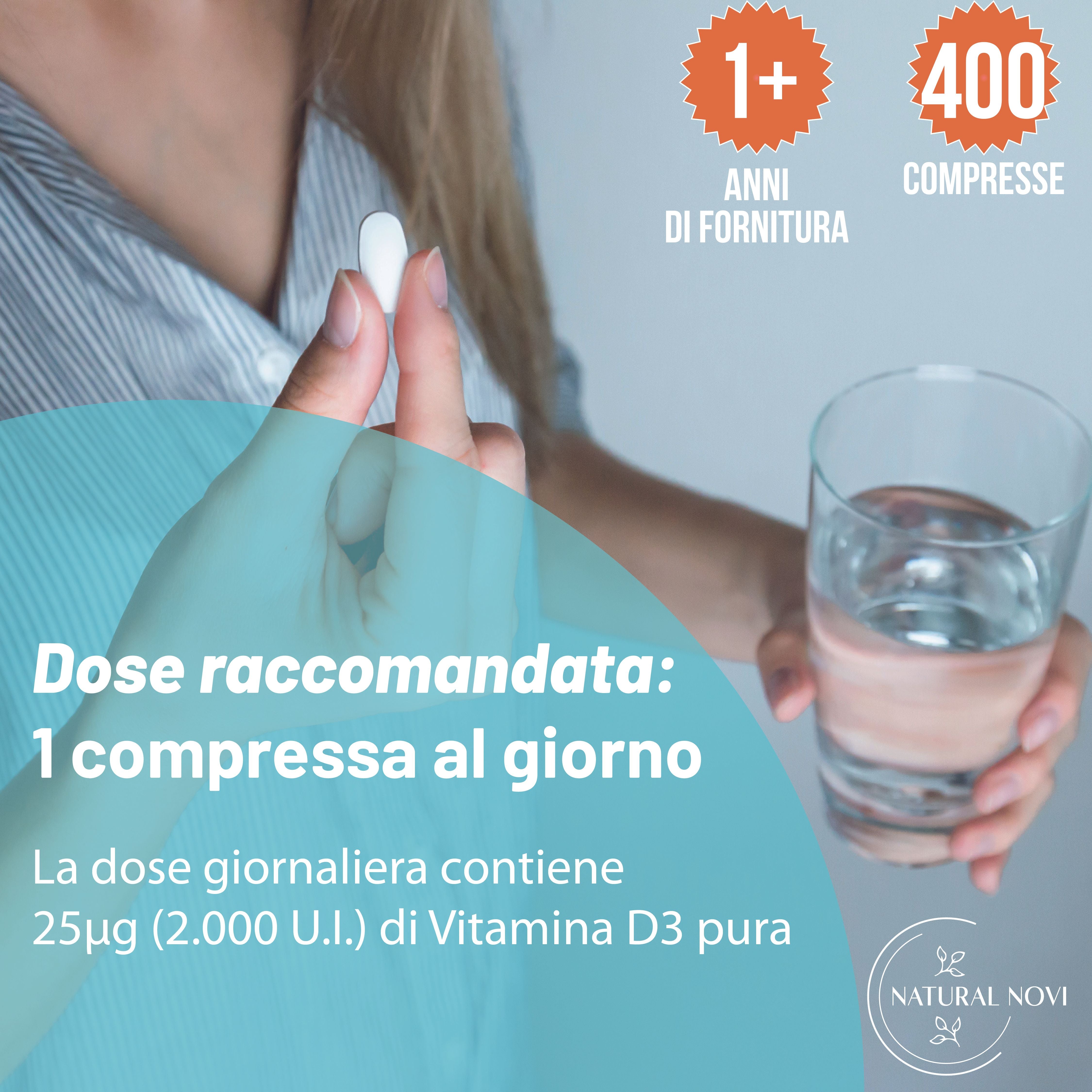 Vitamina D 2000 UI 400 compresse ALTO DOSAGGIO (oltre 1 anno di scorta) VITAMINA D3 al supporto di sistema immunitario, muscoli, denti, ossa