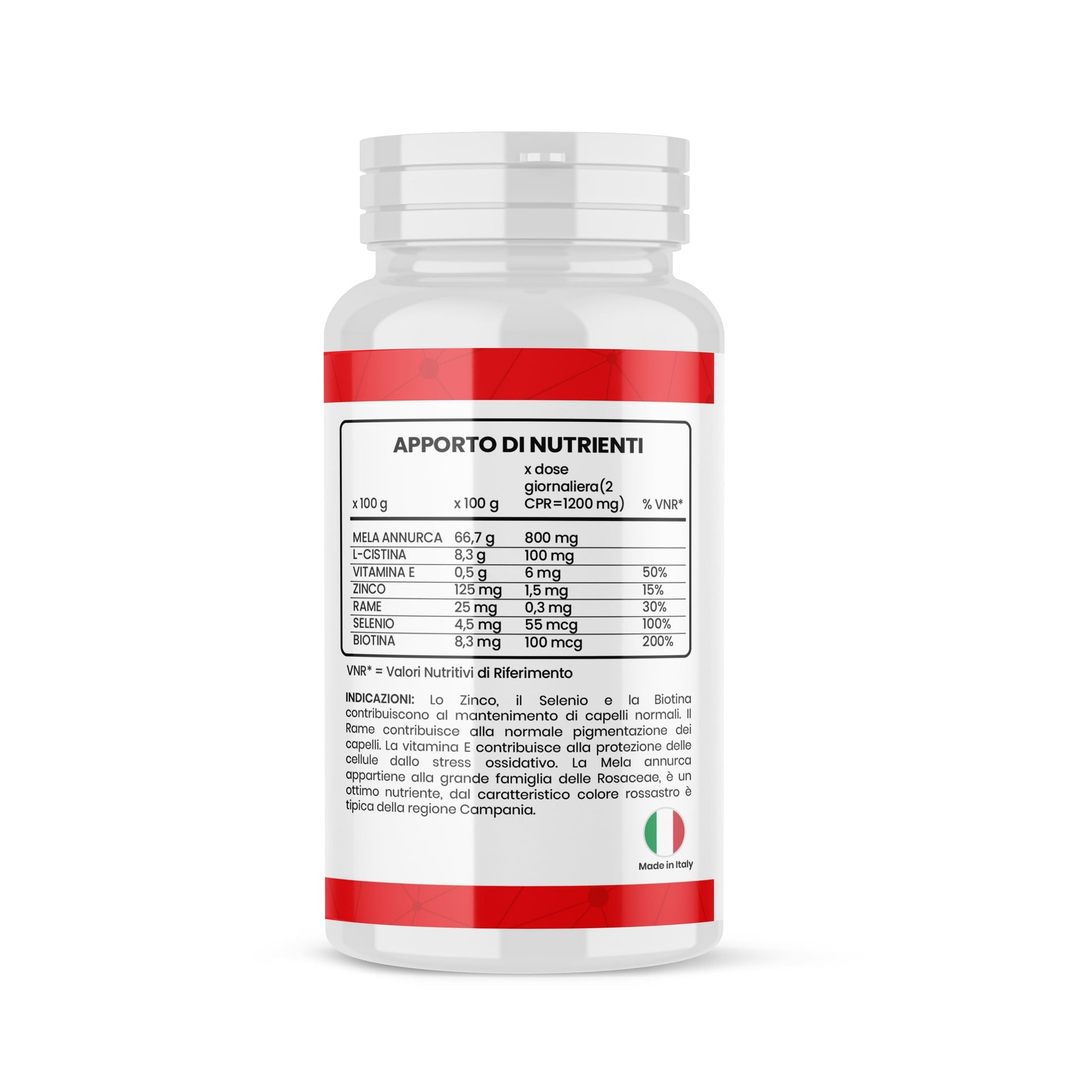 Annurca Pro, Mela Annurca Campana 800 Mg, Rinforza Capelli, Unghie, Pelle Con Biotina, Zinco, Selenio, Vitamina E, Rame, L-Cistina - 60 Compresse - naturalnovi